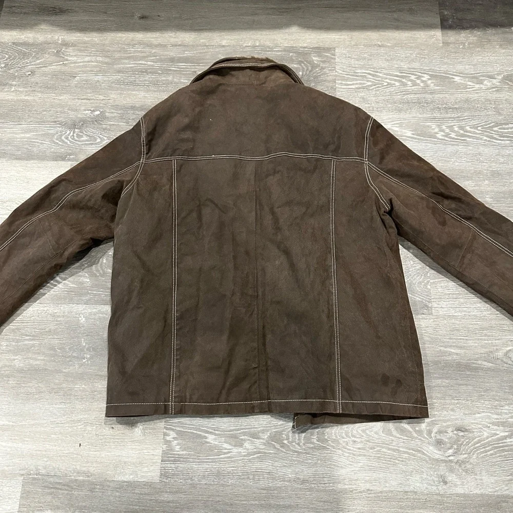 Men’s Vintage Leather Removable Liner with Faux Fur Collar Brown Coat, SZ 3XLT.